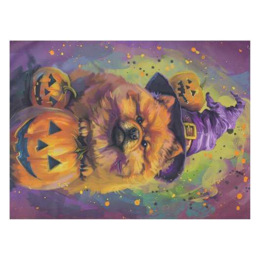 Spooky Chow Chow Dog Halloween Heks en Pompoen Tafelkleed (Voorkant (Horizontaal))