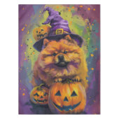 Spooky Chow Chow Dog Halloween Heks en Pompoen Tafelkleed (Voorkant)