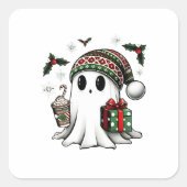 Spooky Christmas Halloween Ghost Santa Hat Vierkante Sticker (Voorkant)