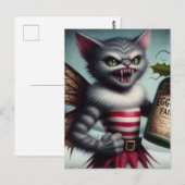 Spooky Christmas Horror Kat Fairy met Eggnog Briefkaart (Voorkant / Achterkant)