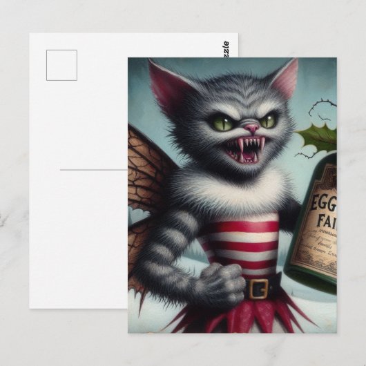 Spooky Christmas Horror Kat Fairy met Eggnog Briefkaart (Voorkant / Achterkant)
