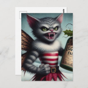 Spooky Christmas Horror Kat Fairy met Eggnog Briefkaart