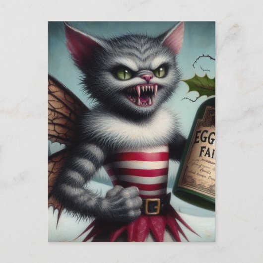 Spooky Christmas Horror Kat Fairy met Eggnog Briefkaart (Voorkant)