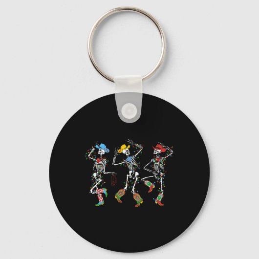 Spooky Christmas Skeleton Dancing Western Cowboy X Sleutelhanger (Voorkant)