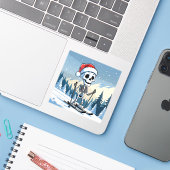 Spooky Christmas Skeleton on Skis Sticker (Laptop met iPhone)