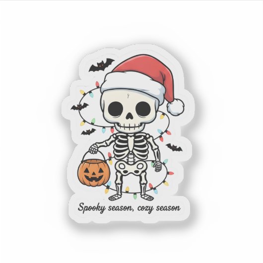 Spooky Christmas Skeleton Sticker – Funny Holiday  (Voorkant)