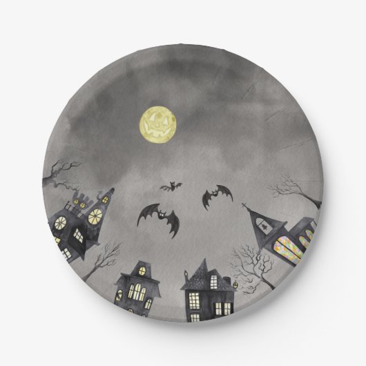 Spooky City waterverf Halloween Paper Bord (Voorkant)