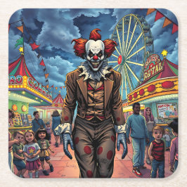 Spooky Clown bij Carnival Comic Style Kartonnen Onderzetters