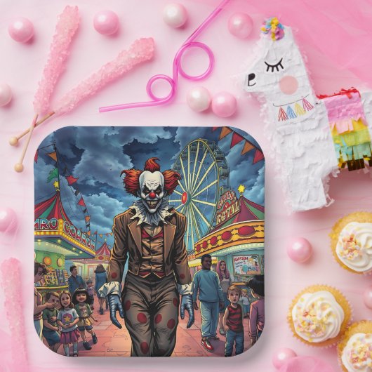 Spooky Clown bij Carnival Comic Style Papieren Bordje (Feest)