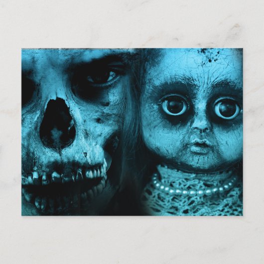 Spooky Clown en Doll Briefkaart (Voorkant)