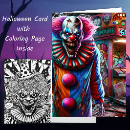 Spooky Clown Halloween en kleurplaat Kaart