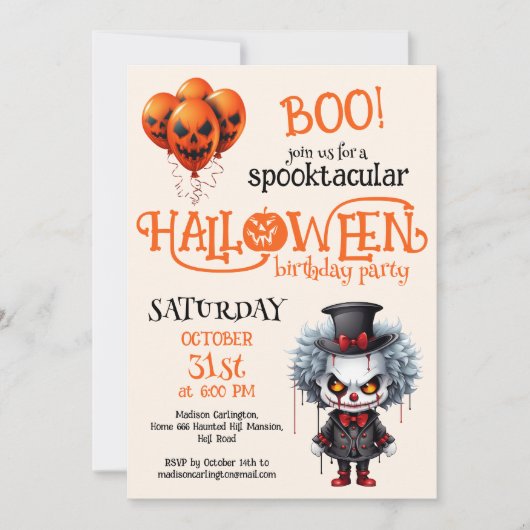 Spooky Clown Halloween Verjaardagsfeestje Kaart (Voorkant)