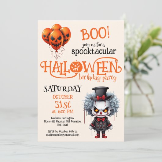 Spooky Clown Halloween Verjaardagsfeestje Kaart (Staand voorkant)