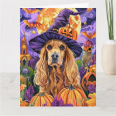 Spooky Cocker Spaniel Hond Halloween Heksenpompoen Kaart (Voorkant)