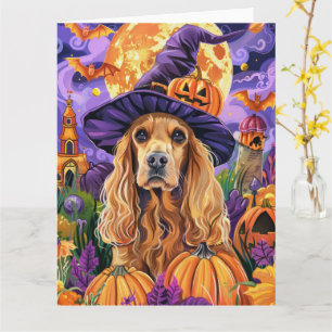 Spooky Cocker Spaniel Hond Halloween Heksenpompoen Kaart