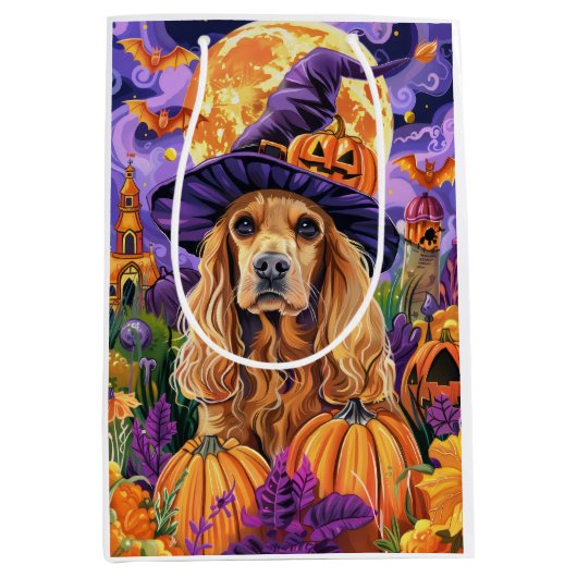 Spooky Cocker Spaniel Hond Halloween Heksenpompoen Medium Cadeauzakje (Voorkant)