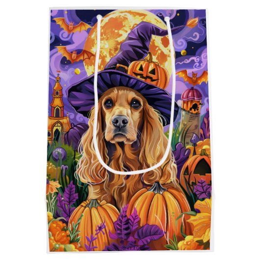 Spooky Cocker Spaniel Hond Halloween Heksenpompoen Medium Cadeauzakje (Achterkant)