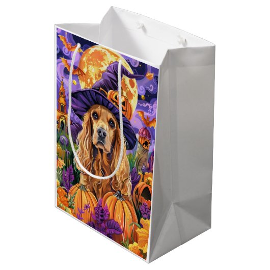 Spooky Cocker Spaniel Hond Halloween Heksenpompoen Medium Cadeauzakje (Achterkant Gekanteld)