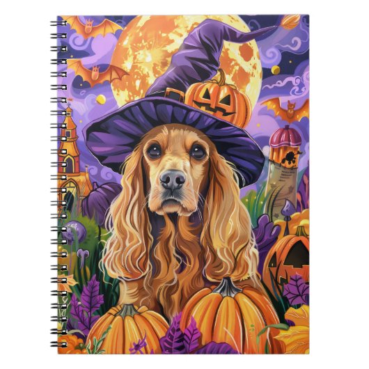 Spooky Cocker Spaniel Hond Halloween Heksenpompoen Notitieboek (Voorkant)