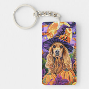 Spooky Cocker Spaniel Hond Halloween Heksenpompoen Sleutelhanger