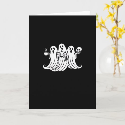 Spooky Coffee Sipping Pumpkin Holding Kaart (Gele Bloem)