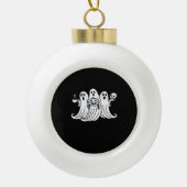 Spooky Coffee Sipping Pumpkin Holding Keramische Bal Ornament (Voorkant)