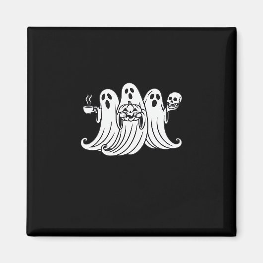 Spooky Coffee Sipping Pumpkin Holding Magneet (Voorkant)