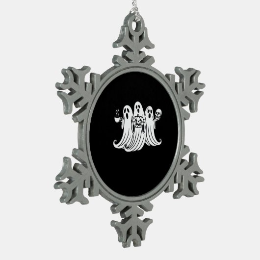 Spooky Coffee Sipping Pumpkin Holding Tin Sneeuwvlok Ornament (Links)