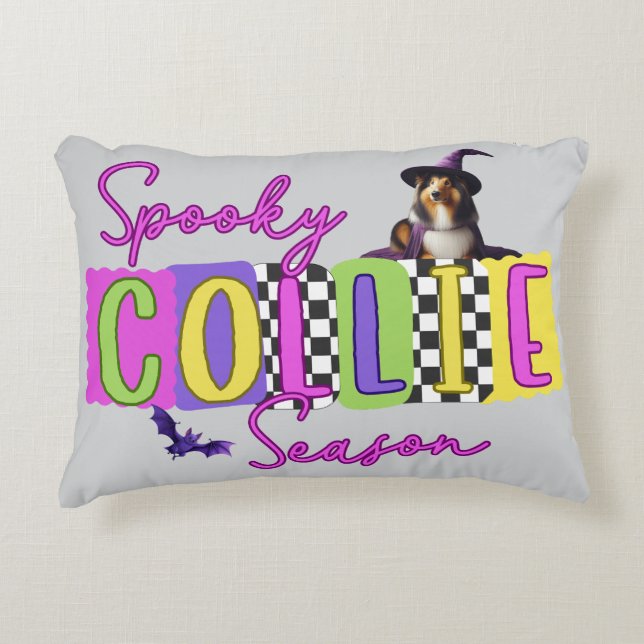 Spooky Collie Halloween Accent Kussen (Voorkant)