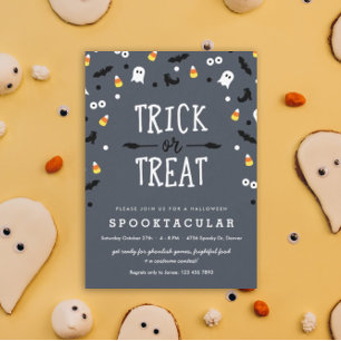 Spooky Confetti Cute Halloween Party Invitations Kaart