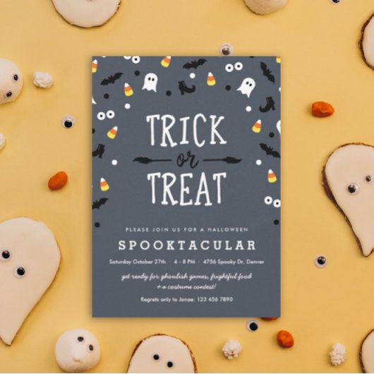 Spooky Confetti Cute Halloween Party Invitations Kaart