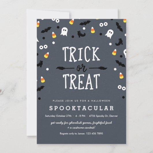 Spooky Confetti Cute Halloween Party Invitations Kaart (Voorkant)