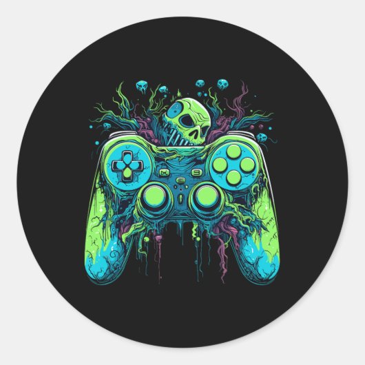 Spooky Cool Gaming Controller Videogame 1 Ronde Sticker (Voorkant)