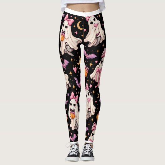 Spooky Coquette Ghost Halloween Leggings (Voorkant)