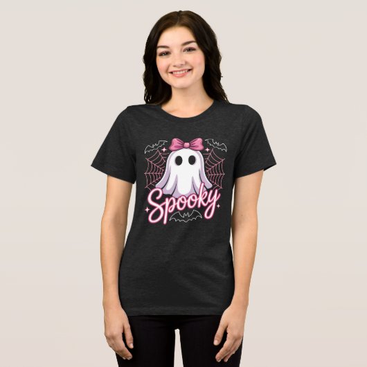 Spooky Coquette Ghost Tri-Blend Shirt (Voorkant volledig)