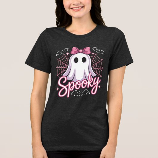 Spooky Coquette Ghost Tri-Blend Shirt (Voorkant)