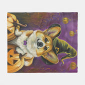 Spooky Corgi Dog Halloween Witch Pumpkin Fleece Deken (Voorkant (Horizontaal))
