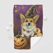 Spooky Corgi Dog Halloween Witch Pumpkin Golfhanddoek (Insitu)