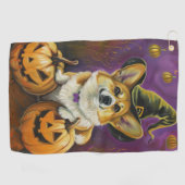 Spooky Corgi Dog Halloween Witch Pumpkin Golfhanddoek (Horizontaal)