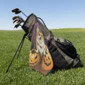 Spooky Corgi Dog Halloween Witch Pumpkin Golfhanddoek (Groen)