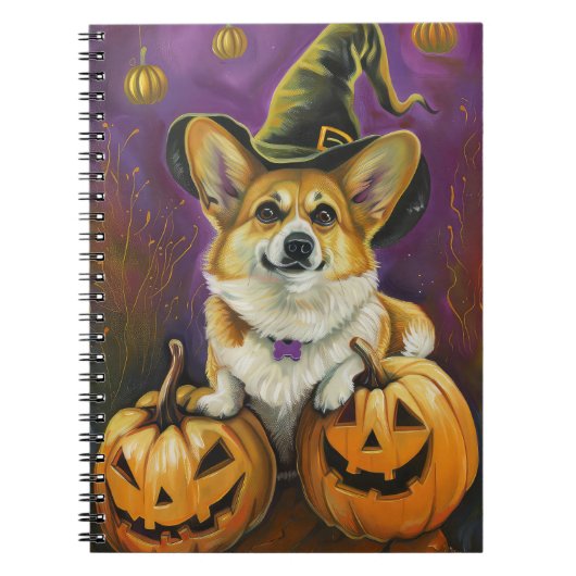 Spooky Corgi Dog Halloween Witch Pumpkin Notitieboek (Voorkant)