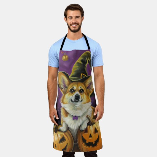 Spooky Corgi Dog Halloween Witch Pumpkin Schort (Gedragen)