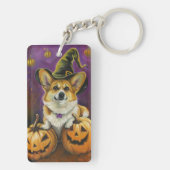 Spooky Corgi Dog Halloween Witch Pumpkin Sleutelhanger (achterkant)