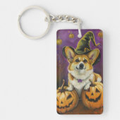 Spooky Corgi Dog Halloween Witch Pumpkin Sleutelhanger (Voorkant)
