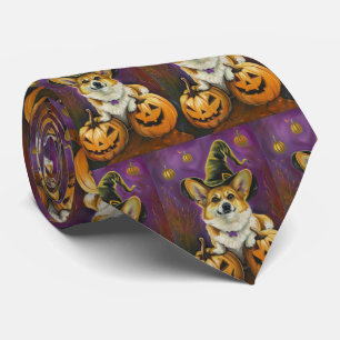 Spooky Corgi Dog Halloween Witch Pumpkin Stropdas