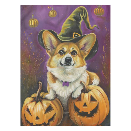 Spooky Corgi Dog Halloween Witch Pumpkin Tafelkleed (Voorkant)