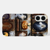 Spooky Cozy iPhone Case Ghost Pumpkin Bookshelf (Achterkant (horizontaal))