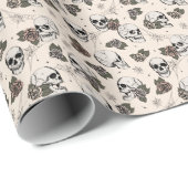 Spooky Cream Floral Kleine Schedel Halloween Cadeaupapier (Rol Hoek)