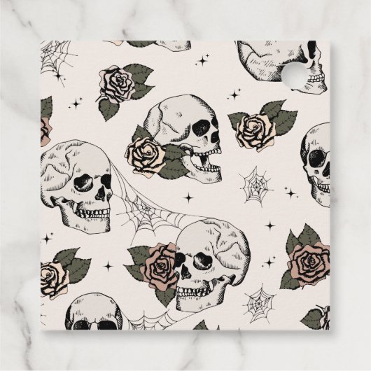 Spooky Cream Gothic Skull en Rozen Bedankt Bedankjes Labels (Achterkant)