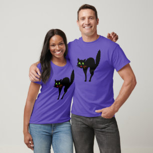 Spooky Creepy Black Cat Halloween Costume Paars T-shirt